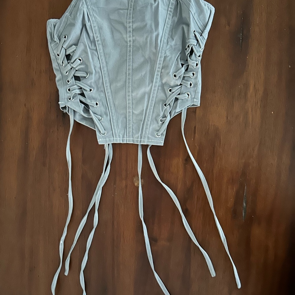 Fashion Nova Silver Lace-Up Corset Top